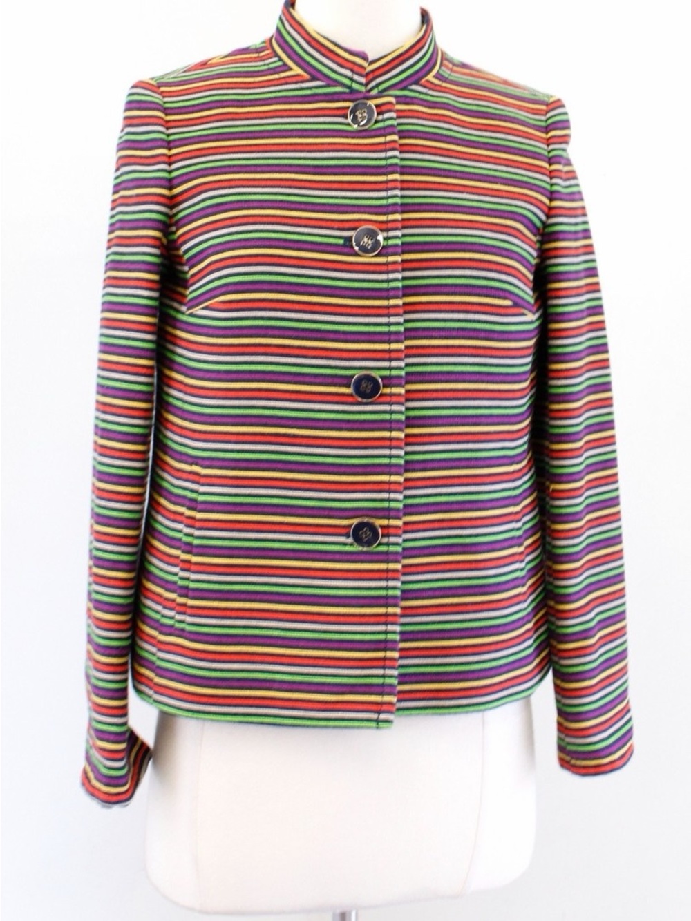 Talbots Striped Multi-Color Stand-Collar Jacket
